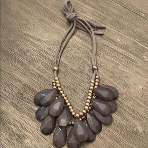Chunky jeweled gray necklace.